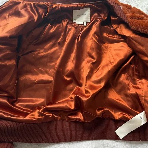 Anthropologie orange faux fur bomber jacket - Picture 3 of 4